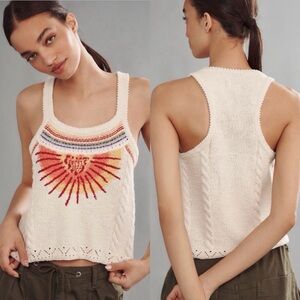 Anthropologie / Pilcro Sunshine Motif Fringed Crop Sweater Tank